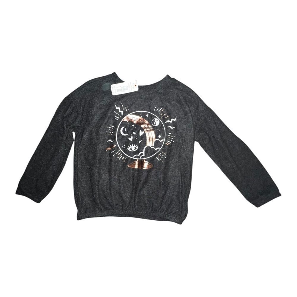Gymboree Girls Gray Sweater Tight Knit Rose Gold Graphic Soft Small NWT